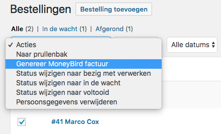 Creating Moneybird invoices for WooCommerce orders in bulk