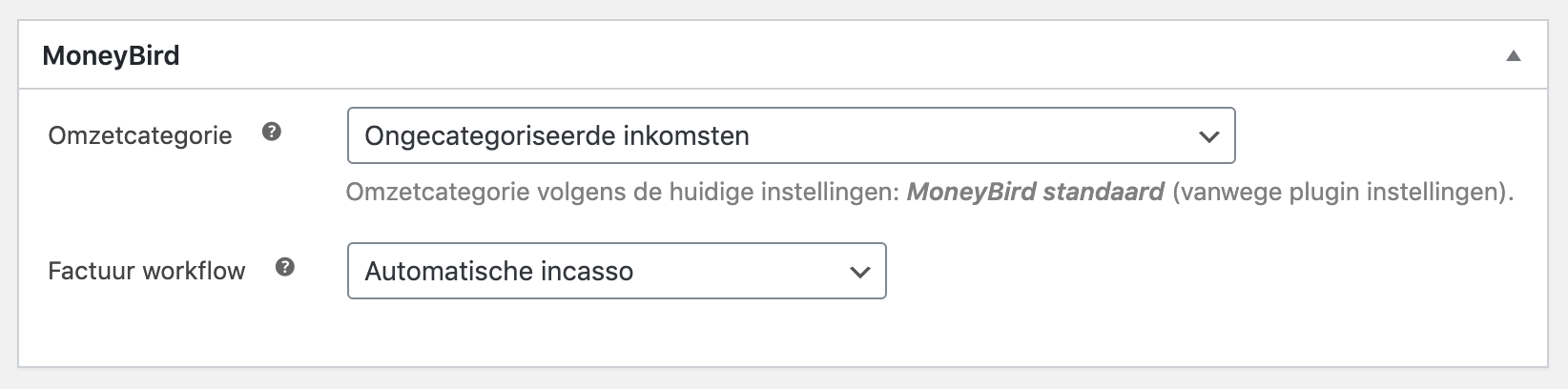 Moneybird revenue ledger account configuration