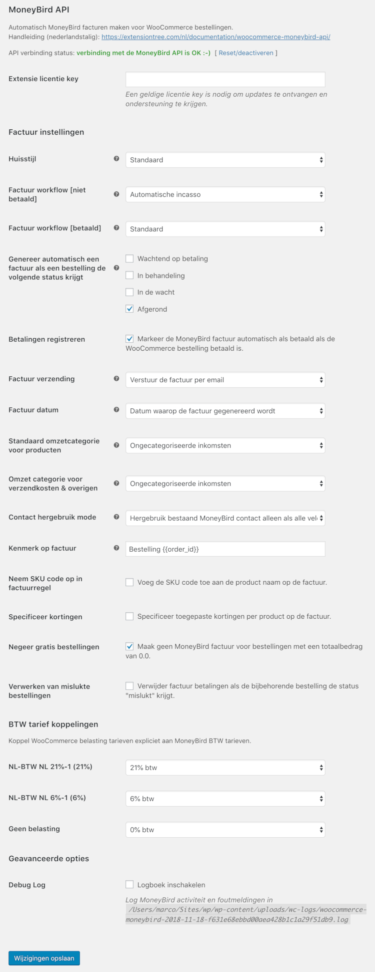 WooCommerce Moneybird settings page